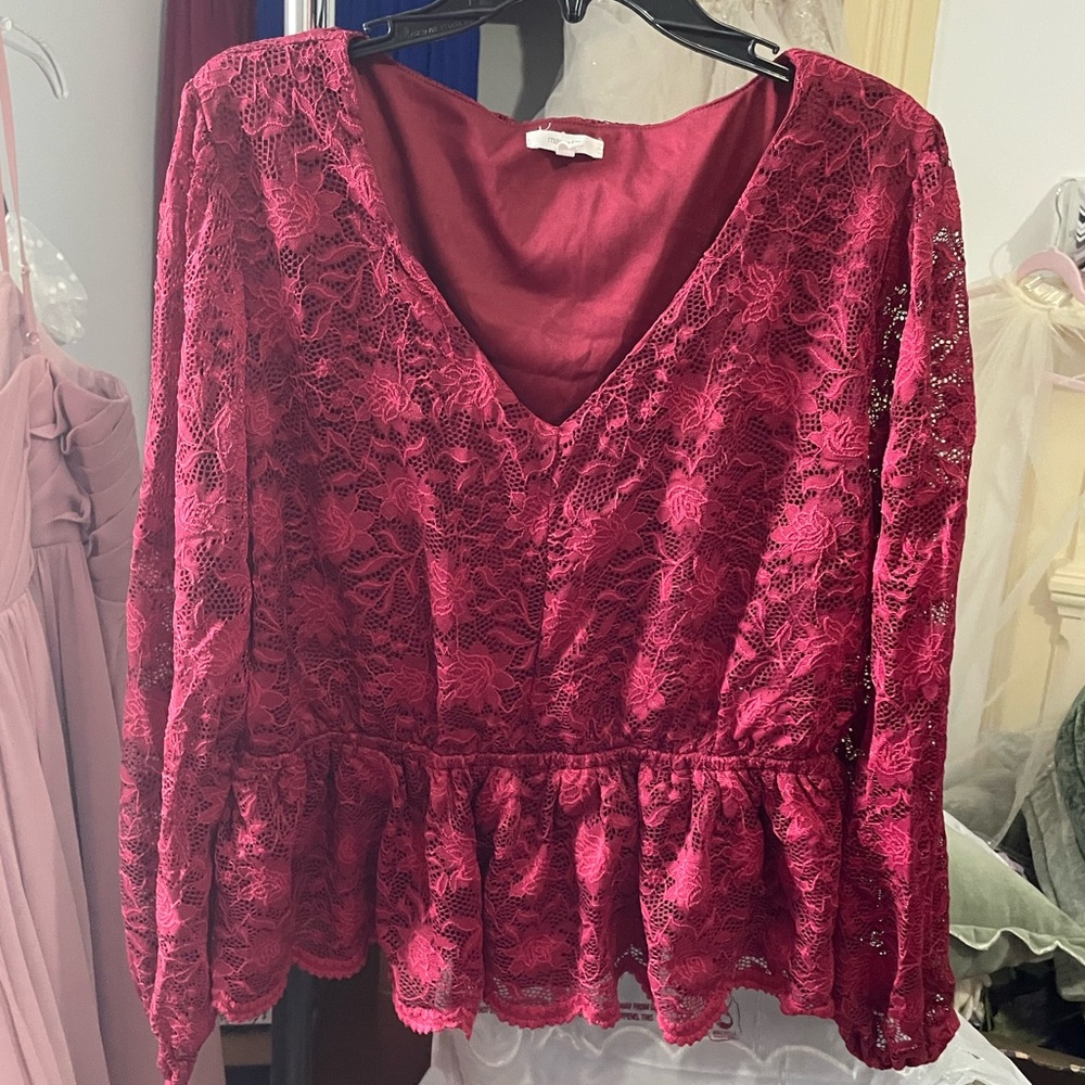 Red Lace Peplum Top